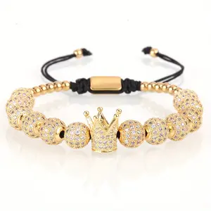 10mm Crown Ball charm Bracelet Copper Material Inlaid with Zircon, Very Suitable for Daily Wear and Gift Giving Valentine's Day, Mother's Day, Father's Day, Thanksgiving, Christmas, Wedding, Birthday