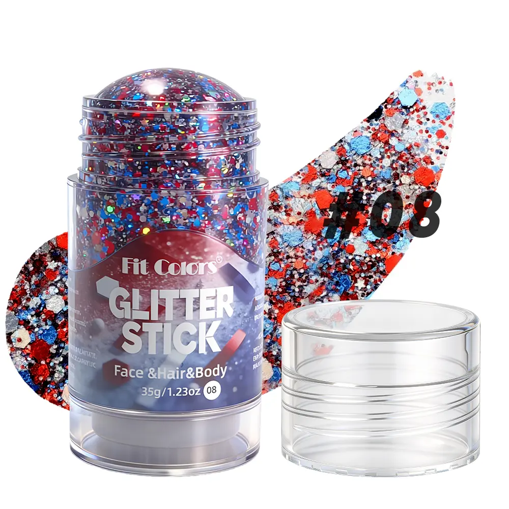 glitter stick for face 4th of July Glitter Highlighter Stick, Red-White-Blue Sparkle Makeup for Holiday Party Events