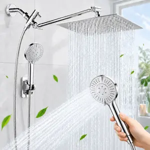 Multifunctional shower head kit, 8-inch large outlet ceiling spray, 7-speed function handheld shower, with spray gun function, adjustable extension rod and encrypted hose