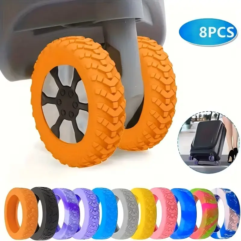 8-Piece Luggage Wheel Protectors, Noise Reduction and Shock Absorption, Floor Scratch Prevention, Durable Travel Accessories, Traveling Essentials, Multiple Colors Available
