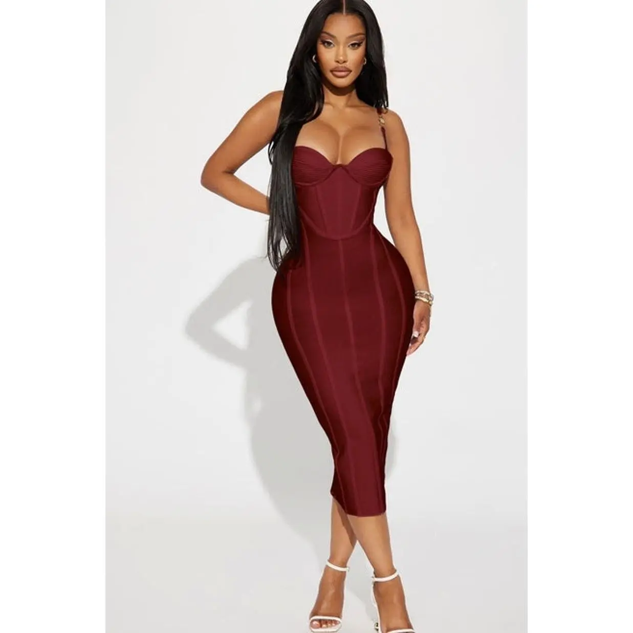 Victoria Bandage Midi Dress - Wine