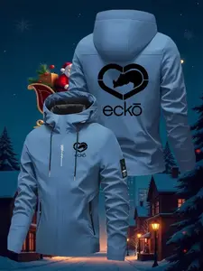 Men's Trendy Hooded Jacket, Heart Design, Ecko Love Symbol Print, Casual Street Style, Adjustable Drawstring, Spring & Fall Wear