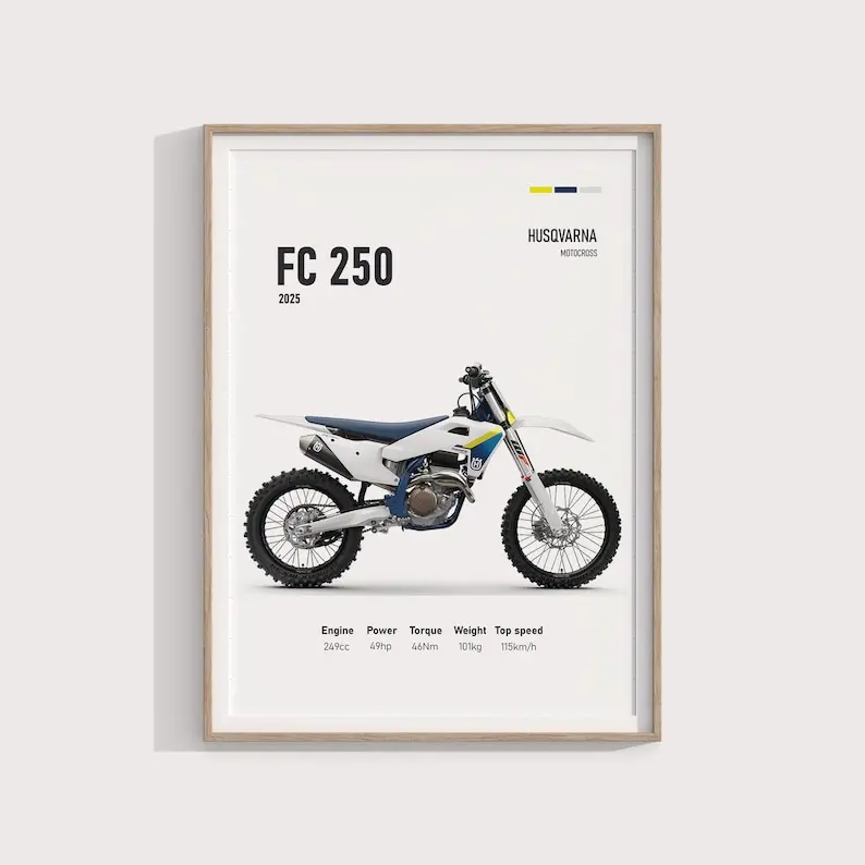 Husqvarna FC 250 2025 Poster Premium Motocross Bike Art High-Quality Wall Decor Gift for Motorcycle Enthusiasts- no Frame
