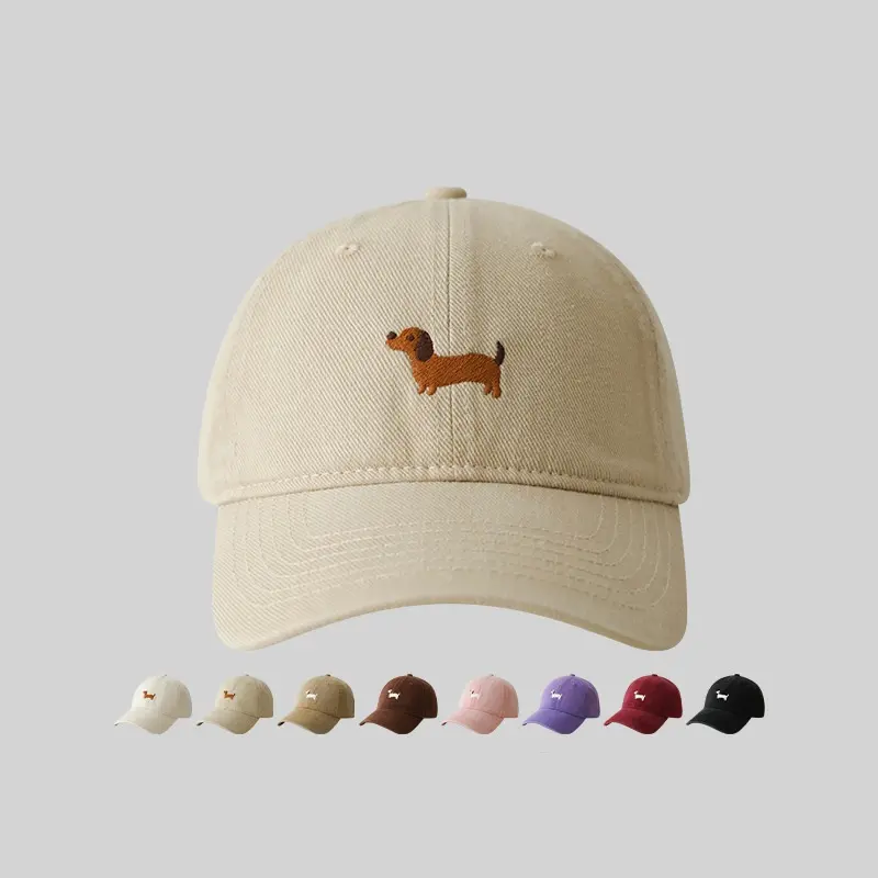 Adjustable Snapback Hat - Lightweight Baseball Cap with Dachshund Embroidery, 1 Size, UV Protection, Casual Trendy Embroidery Hat, Accessories for Women for Outdoor Sports