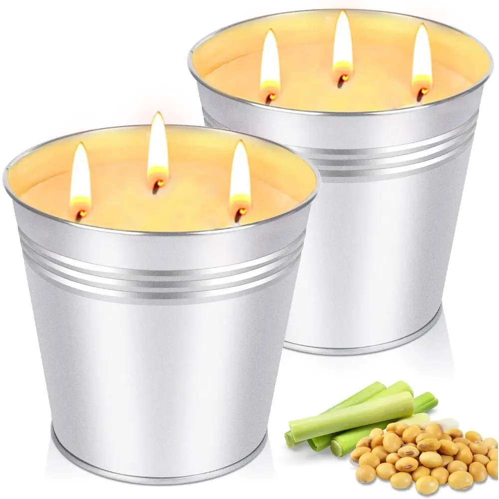 Outdoor Citronella Candles-Large 34oz, 200 Hours Burning, 3-Wick, 2 Pcs, Soy Wax for Patio, Garden, Camping, Party, Yard, Balcony