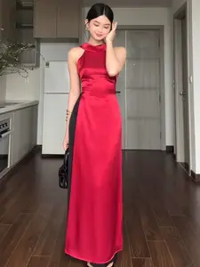 halter red ao dai modern vietnamese ao dai comes with pants