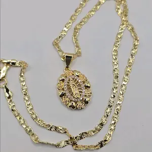 VIRGIN MARY beautiful necklace with hearts roses stone's plain regular style gold-plated