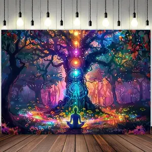 1pc Vibrant Healing Tree of Life Chakra Art Tapestry - Polyester, No Power Needed - Ideal for Meditation, Bedroom & Spiritual Spaces Decor - Available in Multiple Sizes (39x59/51.18x59/70.8x90.5inch)