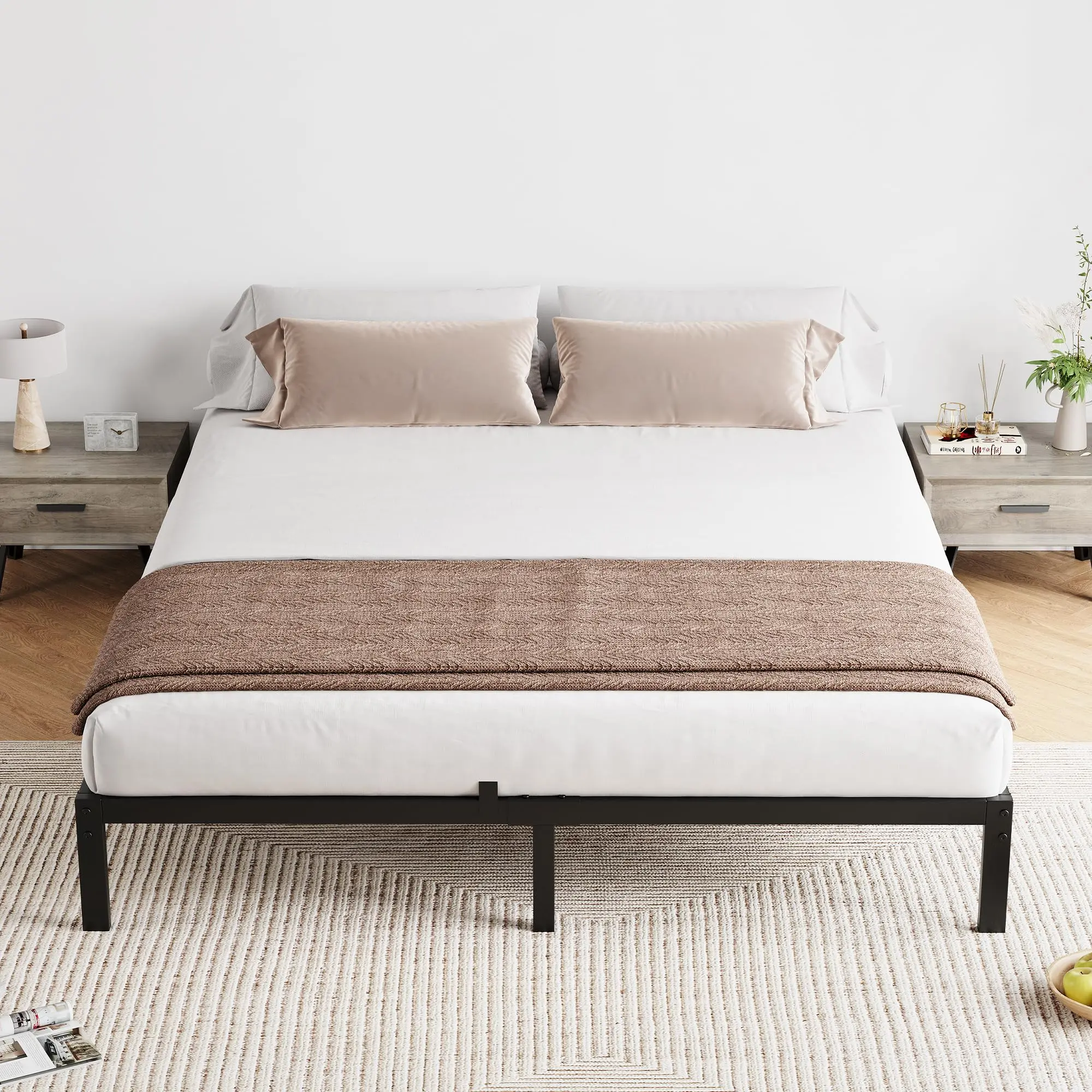 10 in Queen Bed Frame No Box Spring Needed,Low Profile Queen Metal Platform Bed Frame Support Mattress Foundation,No Box Spring Needed/Easy Assembly/Noise Free/Black