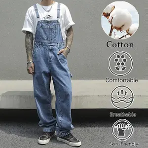 Light Blue High-Cotton Denim Overalls | Streetwear Utility Bottoms