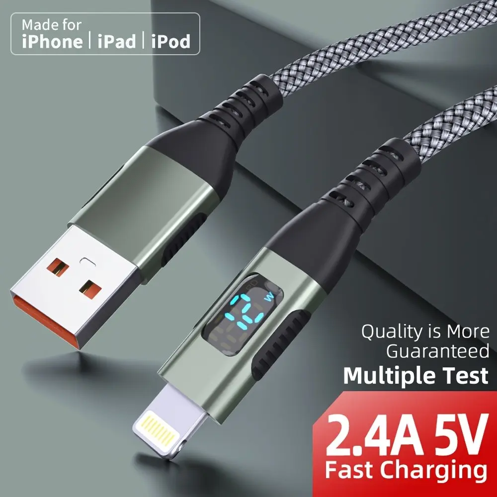 5pcs/2pcs USB A to Lightning Nylon Braided Durable Lightning Data Sync Cable, 12W fast charging (2.4A), data transfer 480Mbps, Compatible for iPhone chargers, suitable for iPhone 14 13 12 11 Pro Max 8 Plus iPad, Electronic