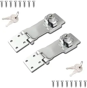 2 Packs Keyed Locks Twist Knob Locking Hasp for Small Doors, Cabinets and More,Stainless Steel Steel, Catch Latch Safety Lock with  (4inch, )