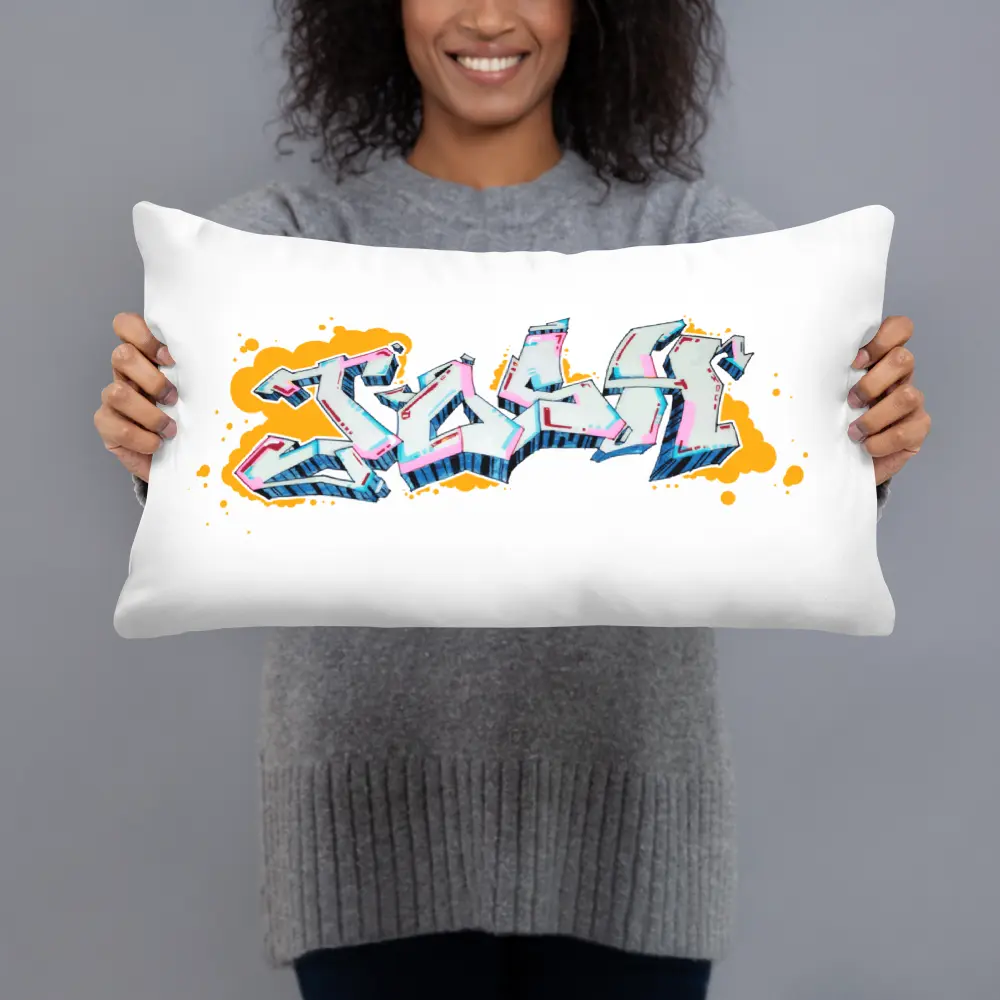 Josh Graffiti Piece Pillow - Basic Design with Colorful Graffiti Text, Ideal for Home Decor