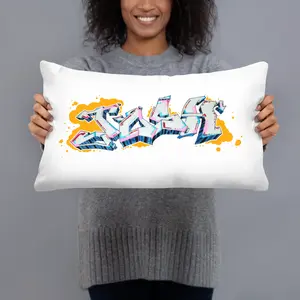 Josh Graffiti Piece Pillow - Basic Design with Colorful Graffiti Text, Ideal for Home Decor
