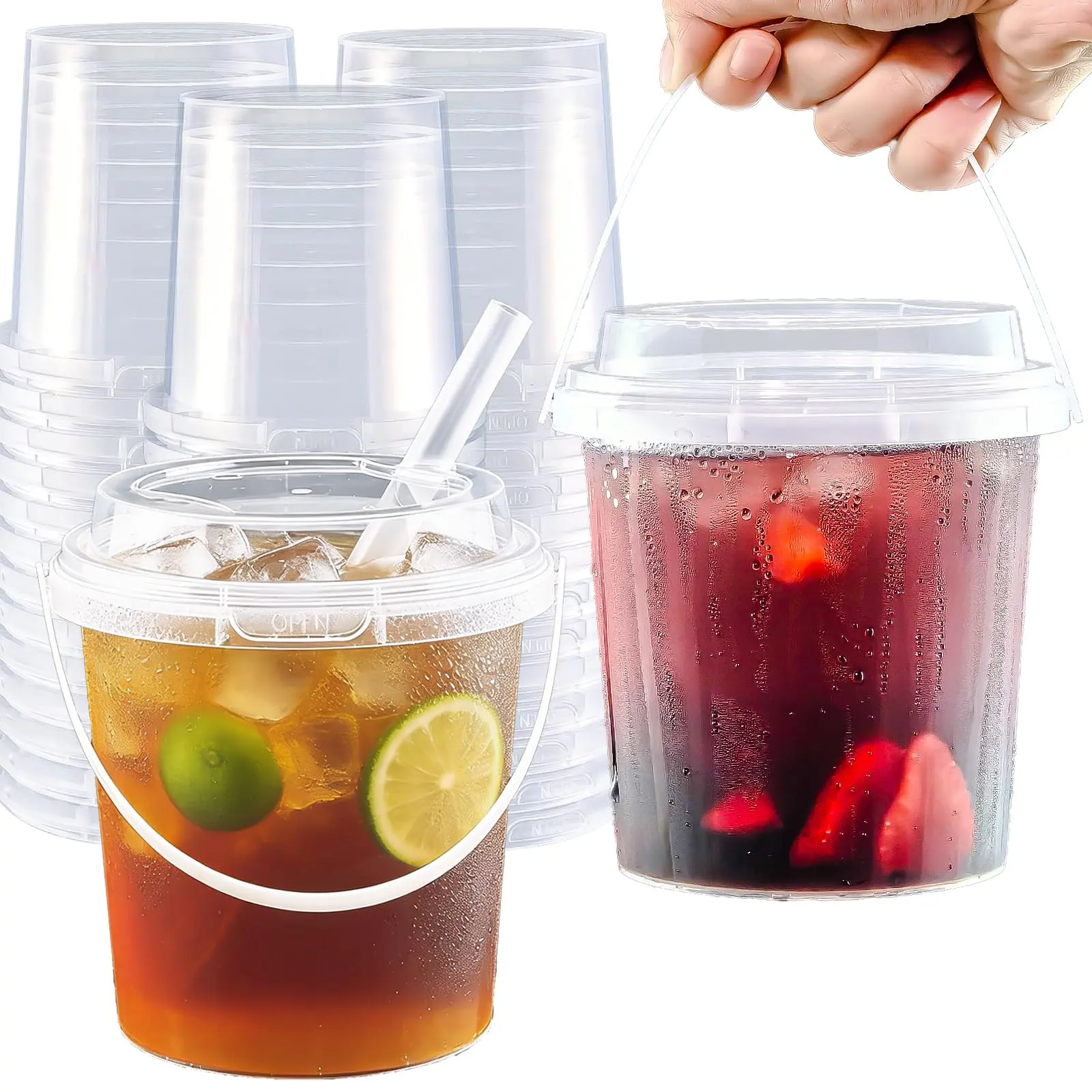 20/60 Set 25 oz Drink Bucket, Clear Plastic Cups withLids and Straws, Disposable Drinking Cups for ColdDrinks, Iced Coffee/Milkshakes/Smoothies, Sturdy &Food Safe,ice cream containers,,dot cake cups with lids