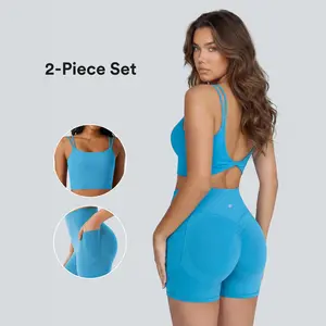Halara 2-piece Halara UltraSculpt Double Straps Twisted Backless Cropped Yoga Tank Top&Halara UltraSculpt SoCinched High Waisted Scrunch Butt Lifting Tummy Control Side Pocket Shaping Workout Biker Shorts 5''&7
