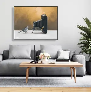 360 Stand Vintage Framed Wall Art Print - 36x48 in. Artistic Old Camera-Bird Photo Artwork, Nature-Infused Home Decor, Ideal Home Supplies Gift, Decoration