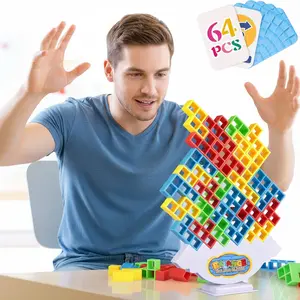 64Pcs Tetra Tower Game, Stack Board Game for Kids and Adults, Building Blocks Balance Games, Fun Puzzle Family Games Team Toys