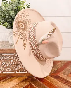 Floral Burned Hat, Floral Engraved Cowboy Hat, Sunflower Hat, Sunflower Burned Fedora, Engraved Fedora, Engraved Felt Hat, Boho Hat
