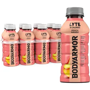 Peach Mango Electrolyte Drink Coconut Water Sports Hydration Beverage with B Vitamins 12oz Bottles 8 Pack