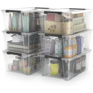 Clear Storage Latch Bins, 6-Pack Storage Organizer Box with Handle and Lids, 5-Litre