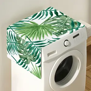 Leaf Print Polyester Appliance Dust Cover, Modern Style Refrigerator Dryer Washing Machine Protector, Reusable Washable Cloth