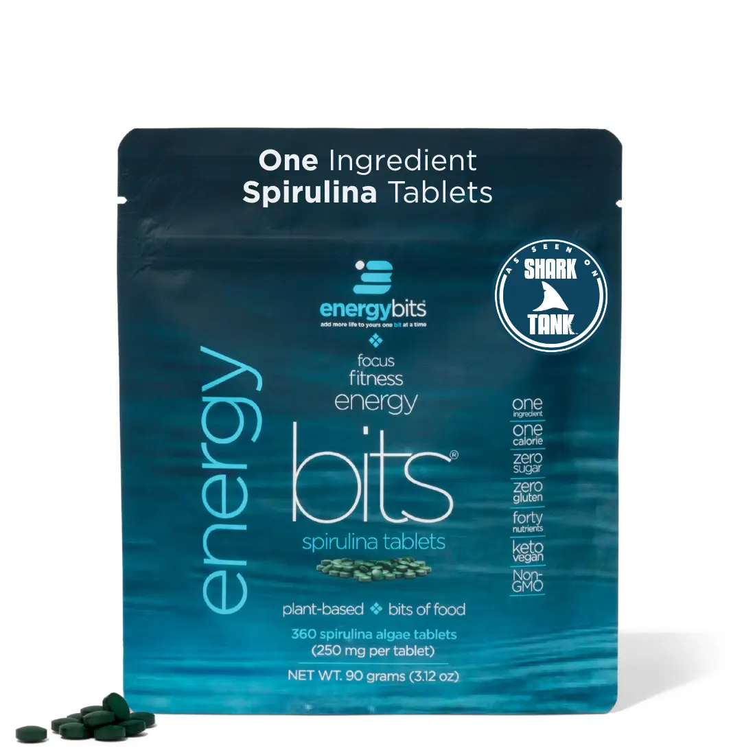 ENERGY bits Spirulina Tablets - Small Bag | 100% Pure Algae Supplement for Clean Energy, Focus & Sports Nutrition | 0 Fillers, Non-GMO