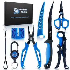 Reaction Tackle 7-Piece Fishing Tool Kit - Fillet Knife, Pliers, Braid Scissors & Lip Gripper