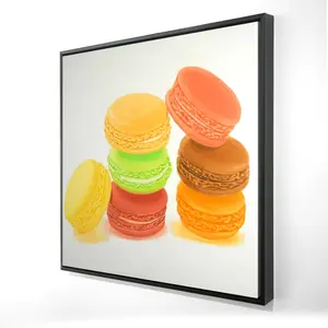 360 Stand Framed Wall Art Photo - 36x36 in. Hyperrealism Food Coral Macaroon Stack Print, Home Decoration for Room, Home Supplies, Artwork