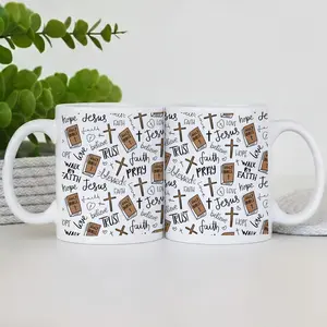 Jesus Faith Trust Mug, Christian Pattern Insulated Mug, Bible Study Gift, 15oz Coffee Mug, Religious Holiday Gift, Aesthetic Faith Cup, Travel Mug, Tea Cup, 11oz Ceramic Cup