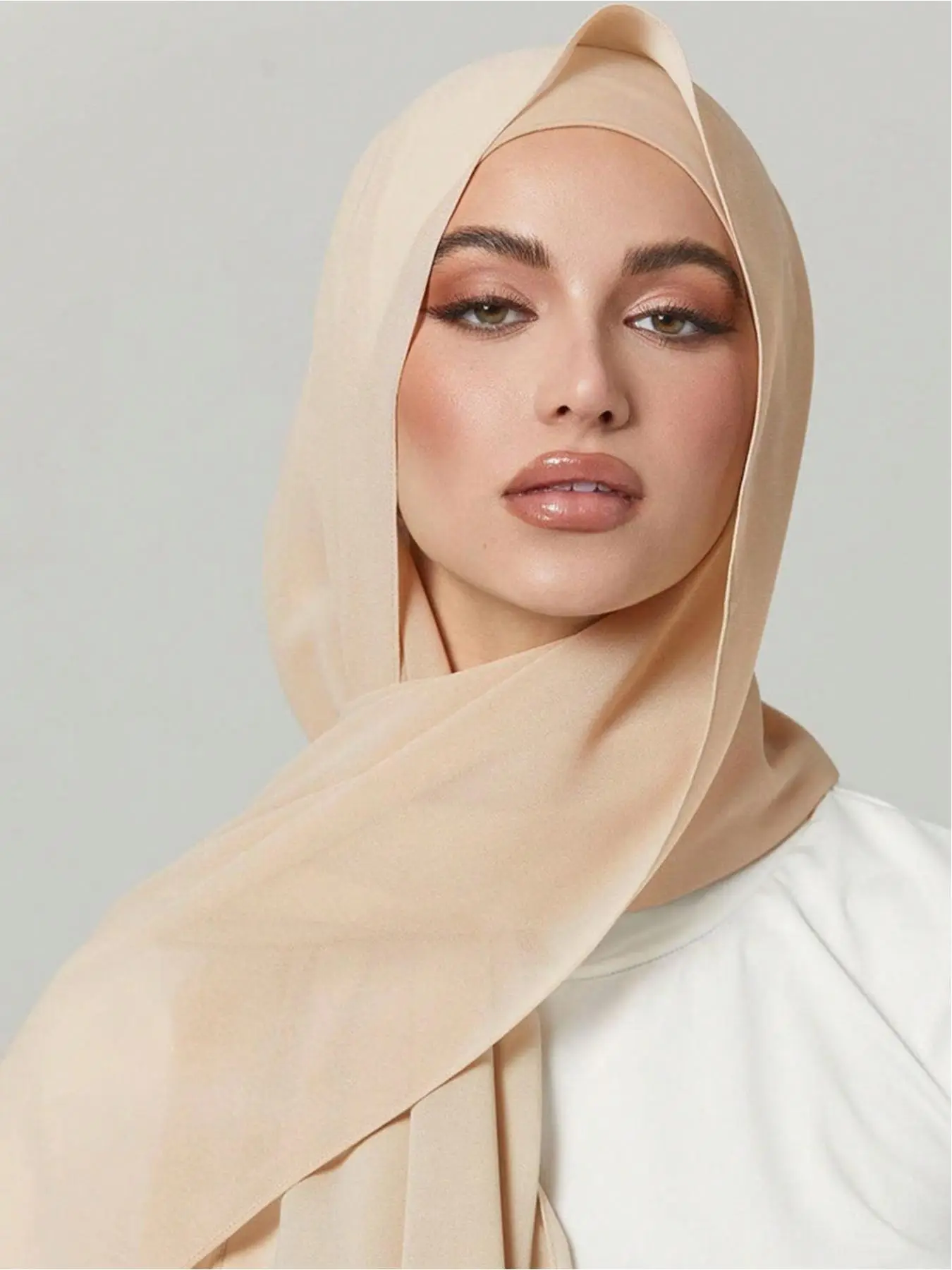 Women's Solid Color Hijab & Hat Set, Casual Versatile Base Hat Set, Hijab Middle Eastern Ramadan Matching Abaya Elastic Base Hat Chiffon Scarf Hat Set