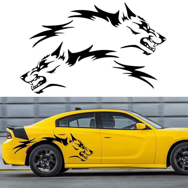 2Pcs Wolf Totem Vinyl Car Decals - Featuring Tribal Tattoo Designs, Self-Adhesive Side Door Wolf Decal, Suitable for SUV, Off-Road Vehicles, Car Hood, Trunk - Glossy Surface, Irregular Shapes, Universal Waterproof Vinyl Sticker, Sticker for Cars