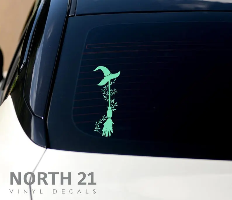 Witches Broom Car Decal, Witches Broom, pretty car decal, witch broom sticker, whimsical sticker, witch decal, witches sticker, laptop decal