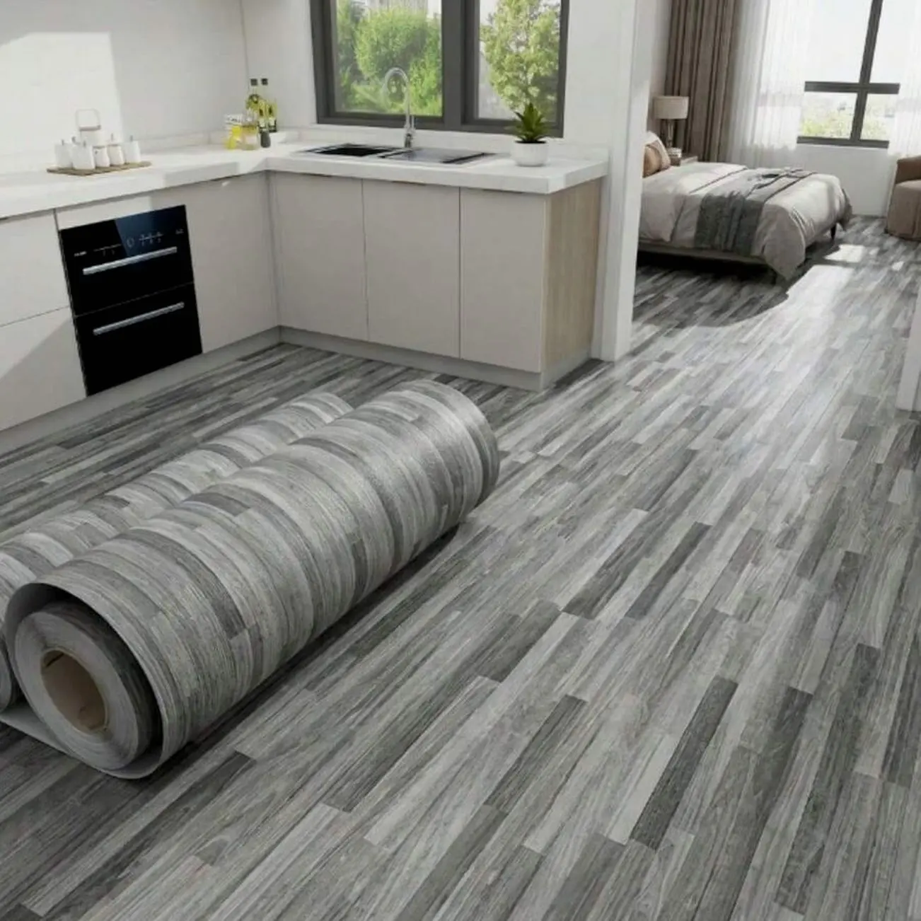 🏠 Gray Wood Look Self Adhesive Floor Sticker, Scratch Resistant Vinyl Flooring For Bathroom, Kitchen, Bedroom And Living Room DIY.