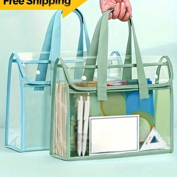 Portable PVC Expandable File Folder, Large Capacity Document Organizer with Self-Adhesive Pockets, Lightweight Durable for School Office Travel, Back to School Supplies