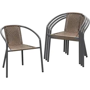 Gaptainer 4 Pack Patio Stackable Rattan Chairs,Indoor-Outdoor Restaurant Wicker Dining All-Weather Armchair Stack Chair