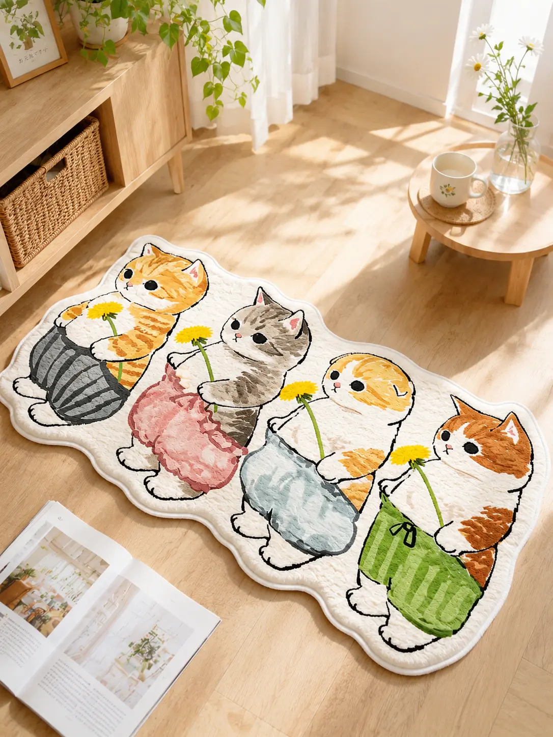 Cute Cat-Shaped Fluffy Non-Slip Soft Flat Weave Rug (16in x 47in) - Decorative Fluffy Rug, Animals-Themed Home Decor, Bedroom Items, Home Goods, Ideal Gift for Household Textile Needs