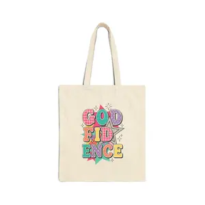 Godfidence Tote, Christian Faith Canvas Bag, Rainbow Mixed-Font Scripture Design