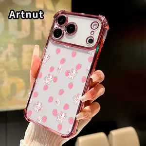 Phone Case for iPhone 17 16 Pro Max 15 Plus 14 13 12 11 E Air Strawberry Cow Dream Pattern Premium Plated Cover Casing Clear Protective Four Corners Air Cushion Anti-drop