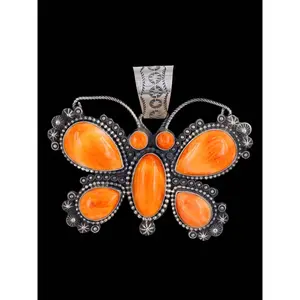 Native American Jewelry Orange Spiny Oyster Butterfly Pendant