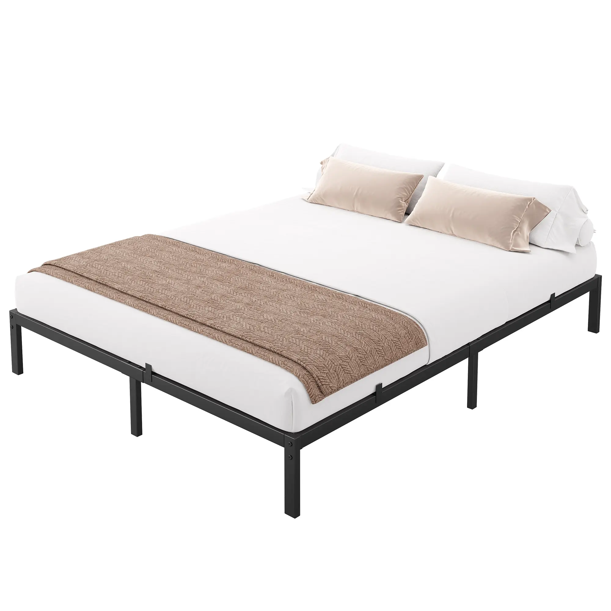 Heavy Duty Metal Platform Bed Frame, 6-Inch Low Profile Steel Slat Mattress Foundation, No Box Spring Needed, Stable Noise-Reducing Support with Mattress Retaining Tabs, Easy Assembly for Modern Bedroom, Twin, Twin XL & California King Options