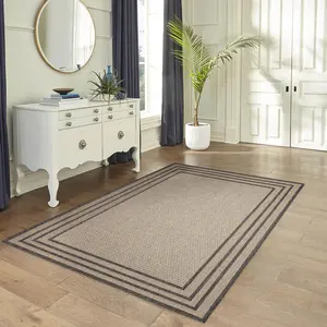 Lush Decor MONACO Indoor/Outdoor Power Loomed Polypropylene Easy Care Area Rug - Transitional Graphic Casual Accent   (Striped Border)