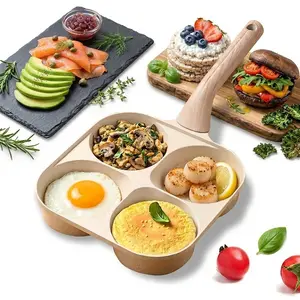 4-Hole Non-Stick Easy-Clean Egg Frying Pan with Handle, Multifunction Omelet Skillet for Breakfast (Pancakes, Burgers), Compatible with Gas Stoves & Induction Cooktops, Home Kitchen Cookware Gadget