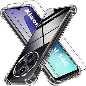 Case for Xiaomi Redmi 14C / Poco C75, with 2 Pieces Tempered Glass Screen Protector, Clear Phone Case with Reinforced Corners Camera Protection Bumper Slim Fit Shockproof Flexible TPU Case, Transparent
