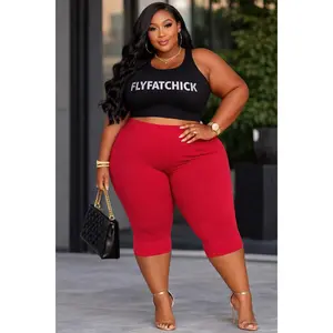 PLUS SIZE Cotton Capri Leggings-RED
