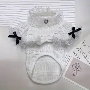 A Pet Princess Dress Featuring Lace, a Bow, And Heart-Shaped Diamond Embellishments, Designed in a Cute Princess Style, Suitable for Cats And Dogs in Spring And Summer, Ideal for Small to Medium Breeds Like Bichon Frise, Yorkshire Terrier, Poodle