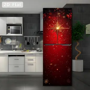 Self-Adhesive Refrigerator Stickers, 30x180cm X 2pcs, Removable PVC Kitchen Decals, DIY Home Decor, Christmas Gold Snowflake Theme