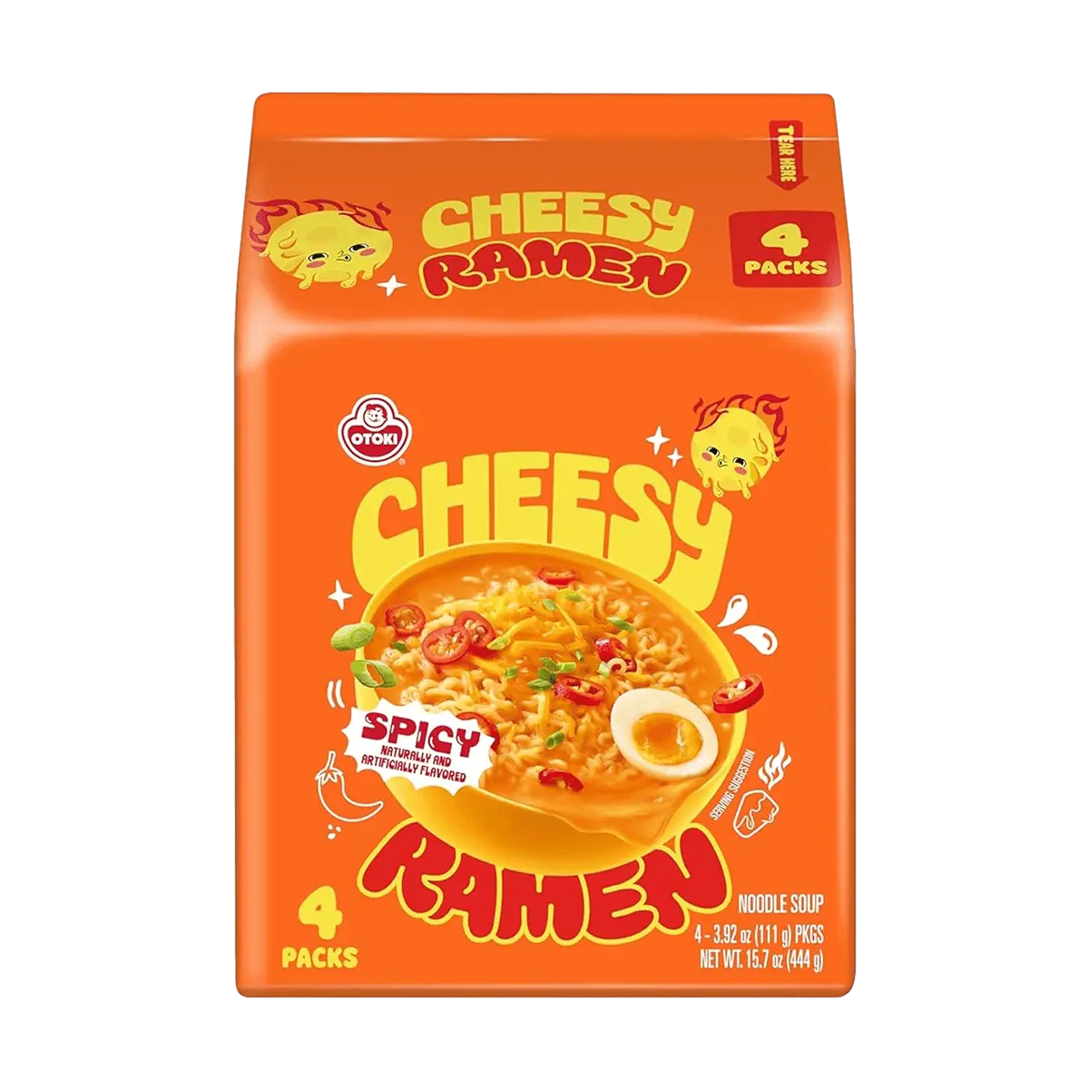 OTTOGI Cheddar Cheese Ramen Spicy Flavor - 4 Pack (111g each) | Korean Instant Noodles
