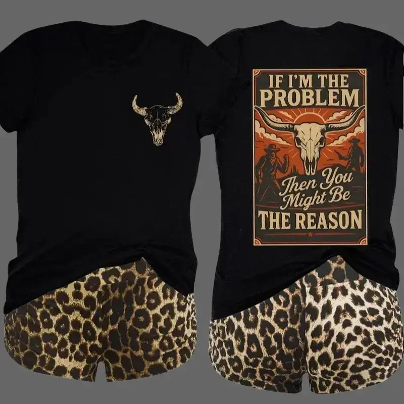 Men's Short-Sleeve Western T-Shirt, 100% Cotton Fabric, "If I'm The Problem, You're The Reason" Graphic, Menswear Top