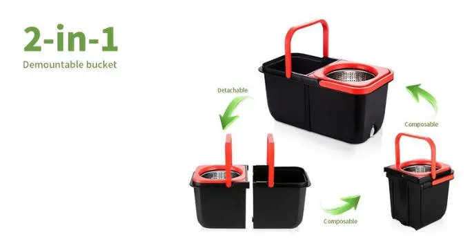 360° Spin Mop and Bucket Set for Floor Cleaning, 61in Adjustable Handle, 3 Microfiber Replacement Heads, Bucket & Brush, Shop Floors Spin Mopping Supplies